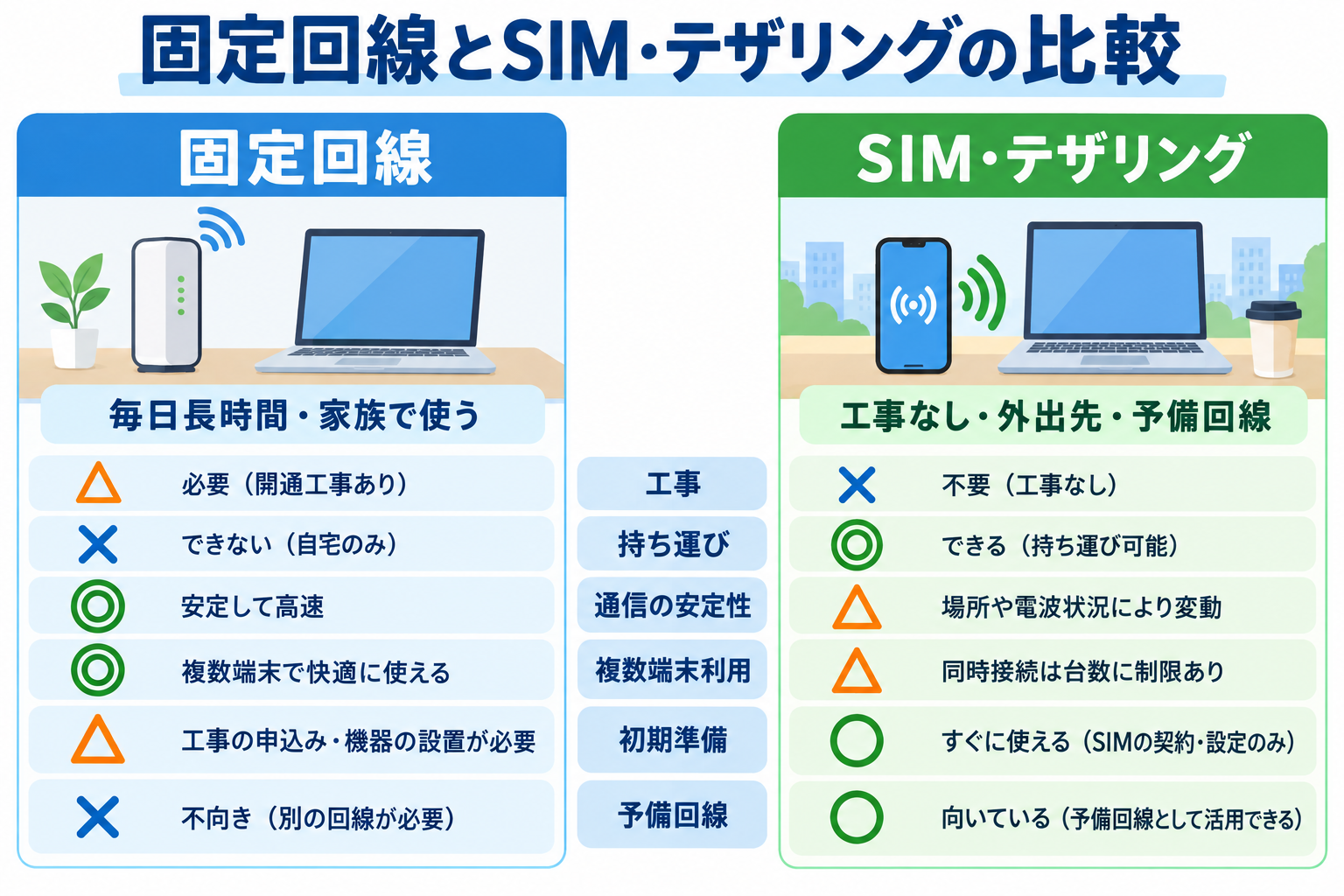 固定回線とSIMの比較