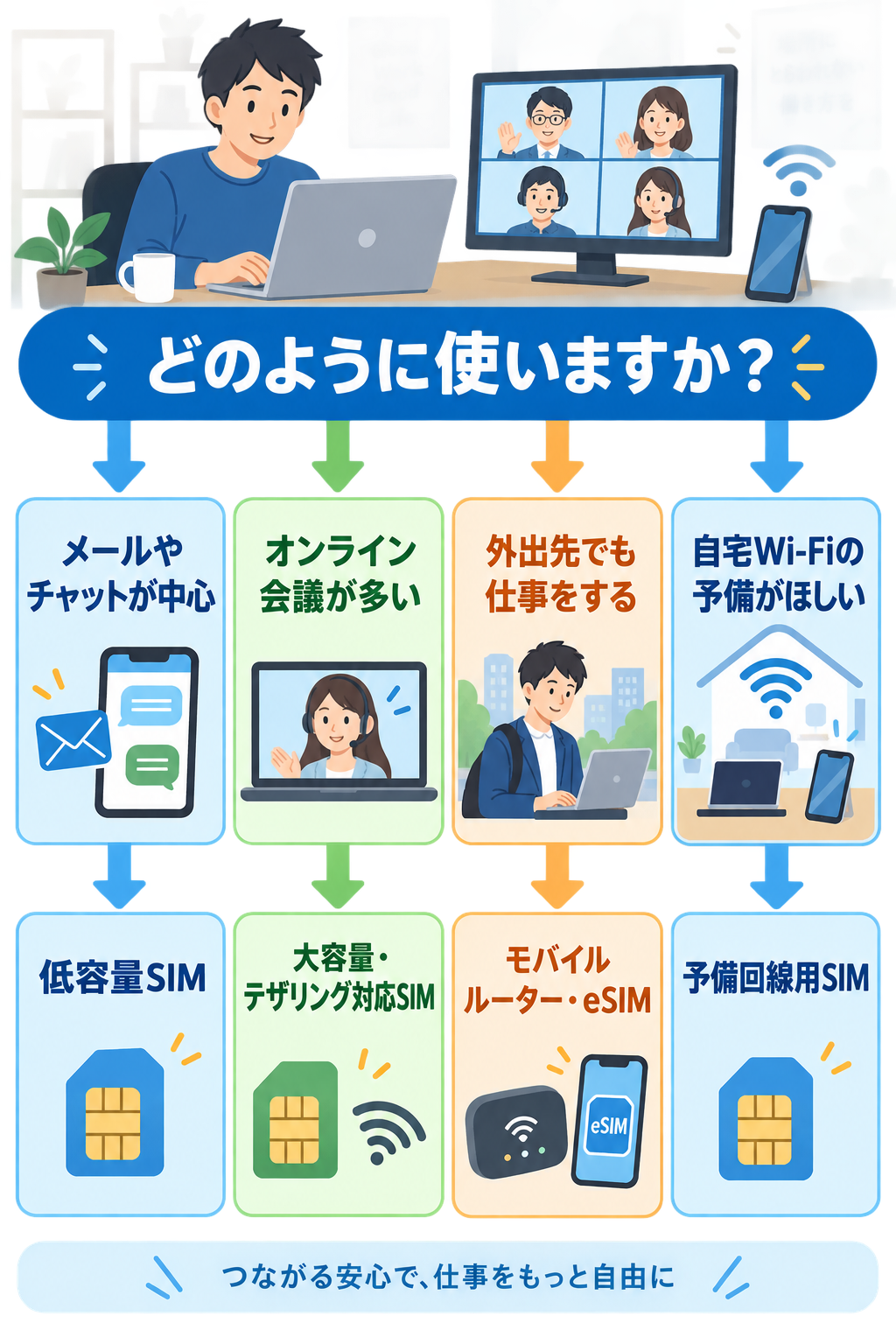 在宅ワーク向けSIMの選び方フロー