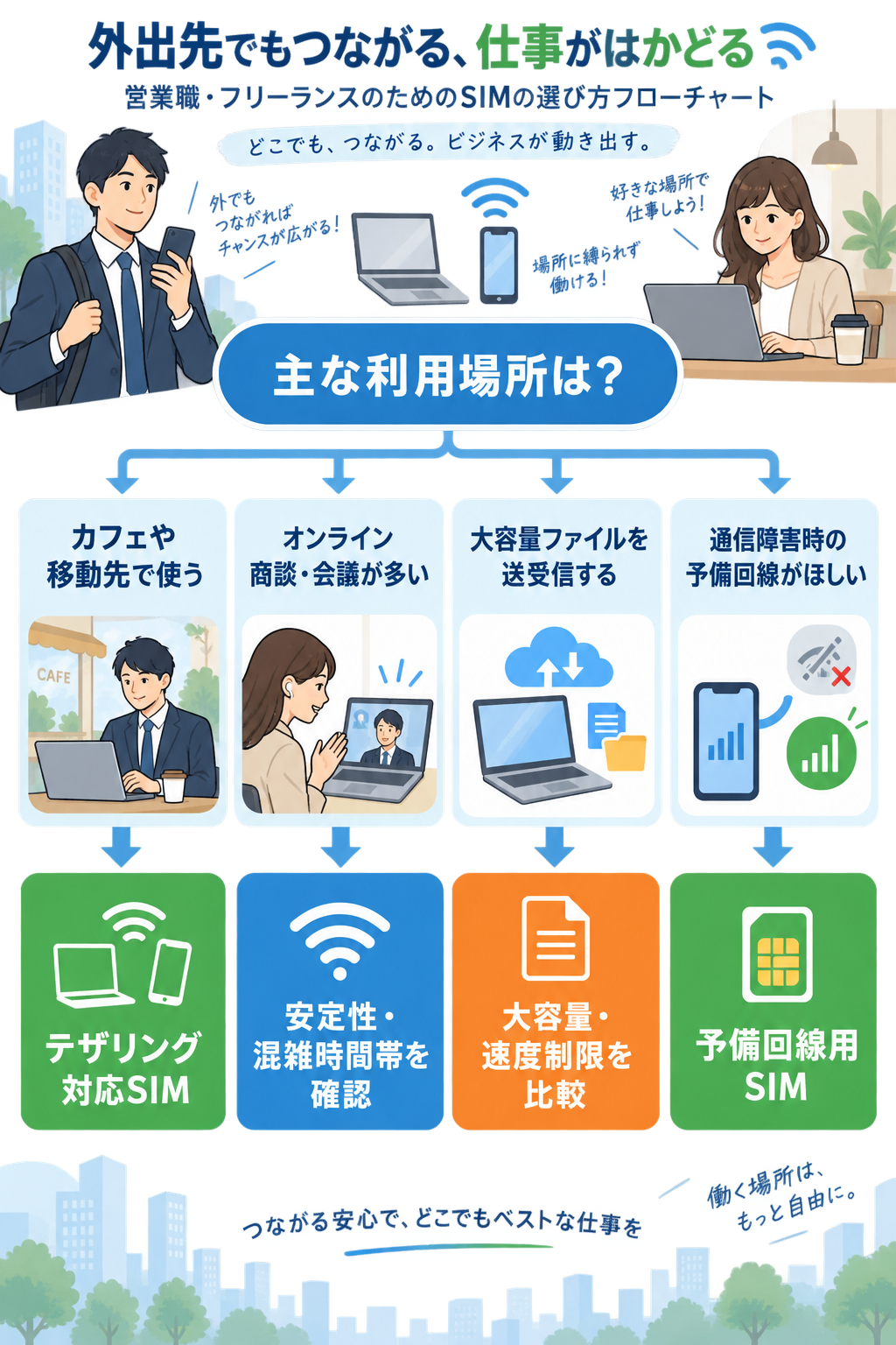 外出先でパソコンを使う人向けSIMの選び方フロー