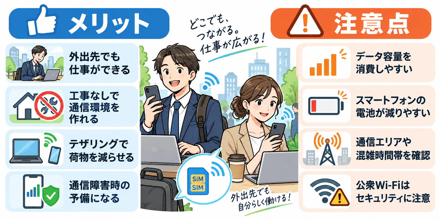 外出先でパソコンを使うSIMのメリットと注意点
