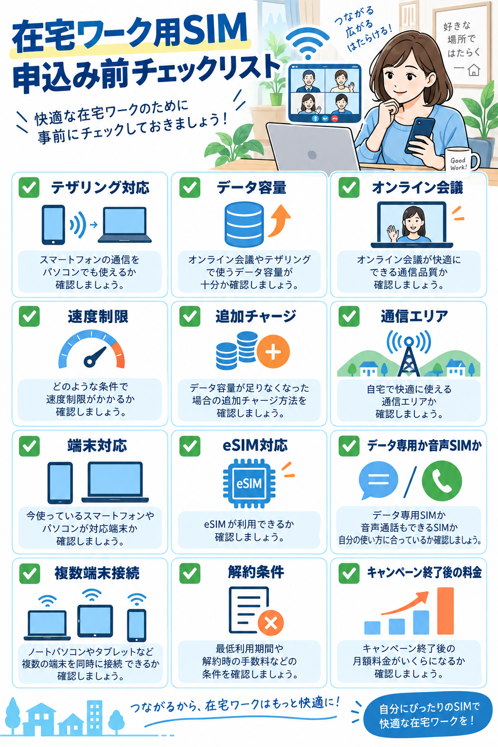 在宅ワーク向けSIMの申し込み前チェックリスト