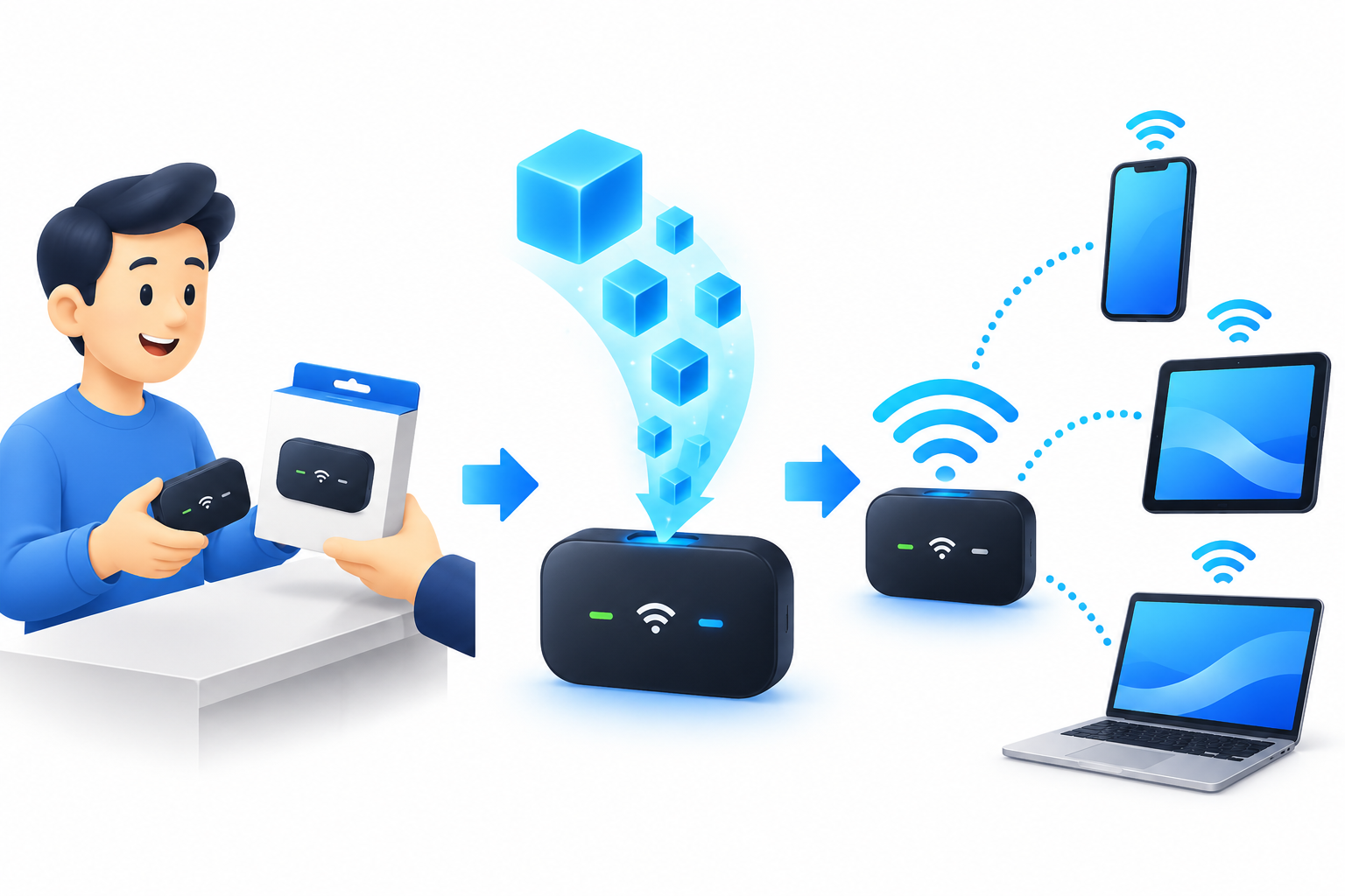 端末を購入してデータ容量を追加し複数機器を接続するチャージ式WiFiの仕組み