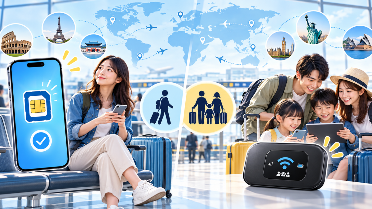 海外eSIMを使う一人旅とレンタルWiFiを共有する家族旅行の比較