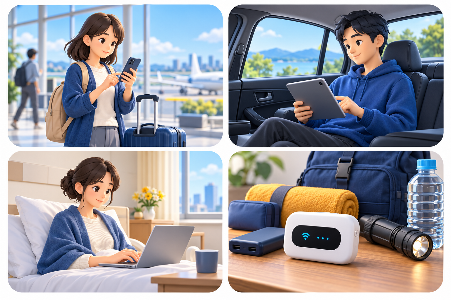 旅行・車内・入院・防災でチャージ式WiFiを利用する場面