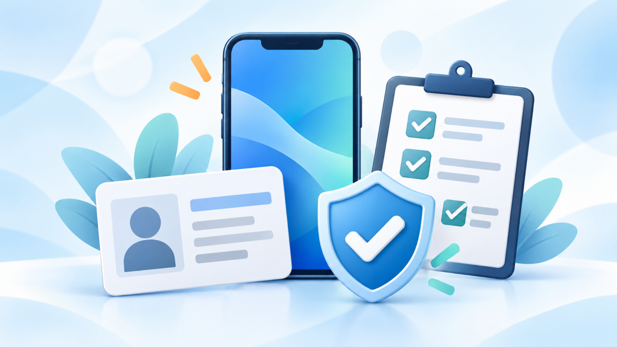 審査が不安な人の携帯サービス選びを表すスマートフォンと本人確認書類