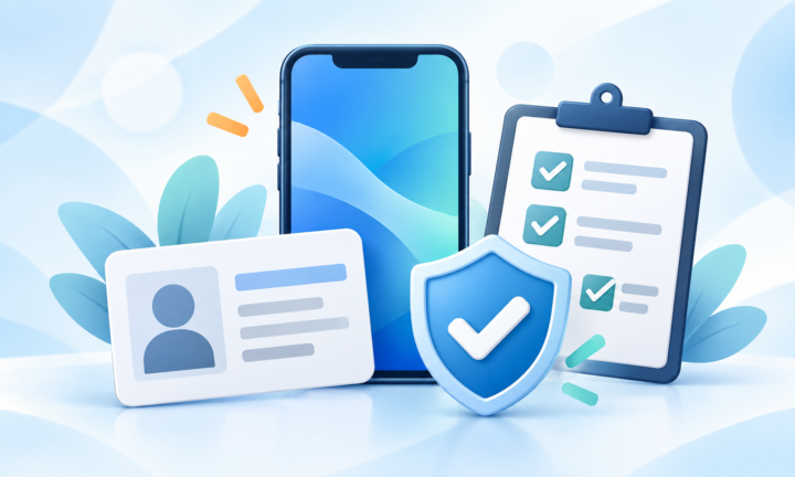 審査が不安な人の携帯サービス選びを表すスマートフォンと本人確認書類