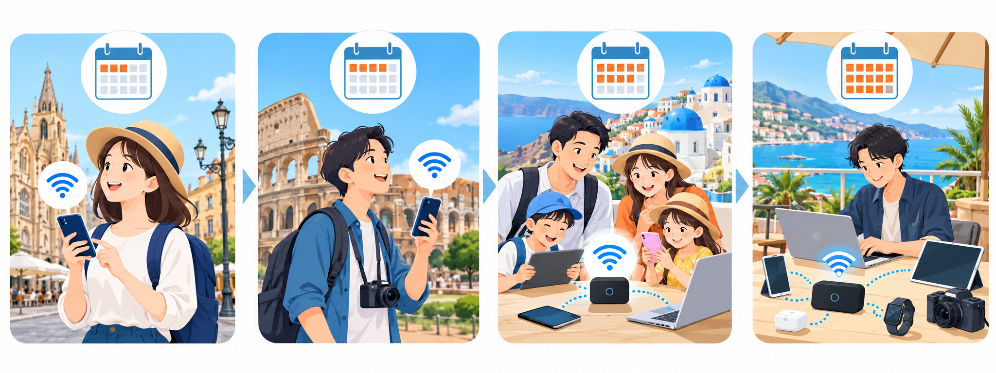 短期の一人旅から長期滞在まで旅行日数別に通信手段を選ぶイメージ