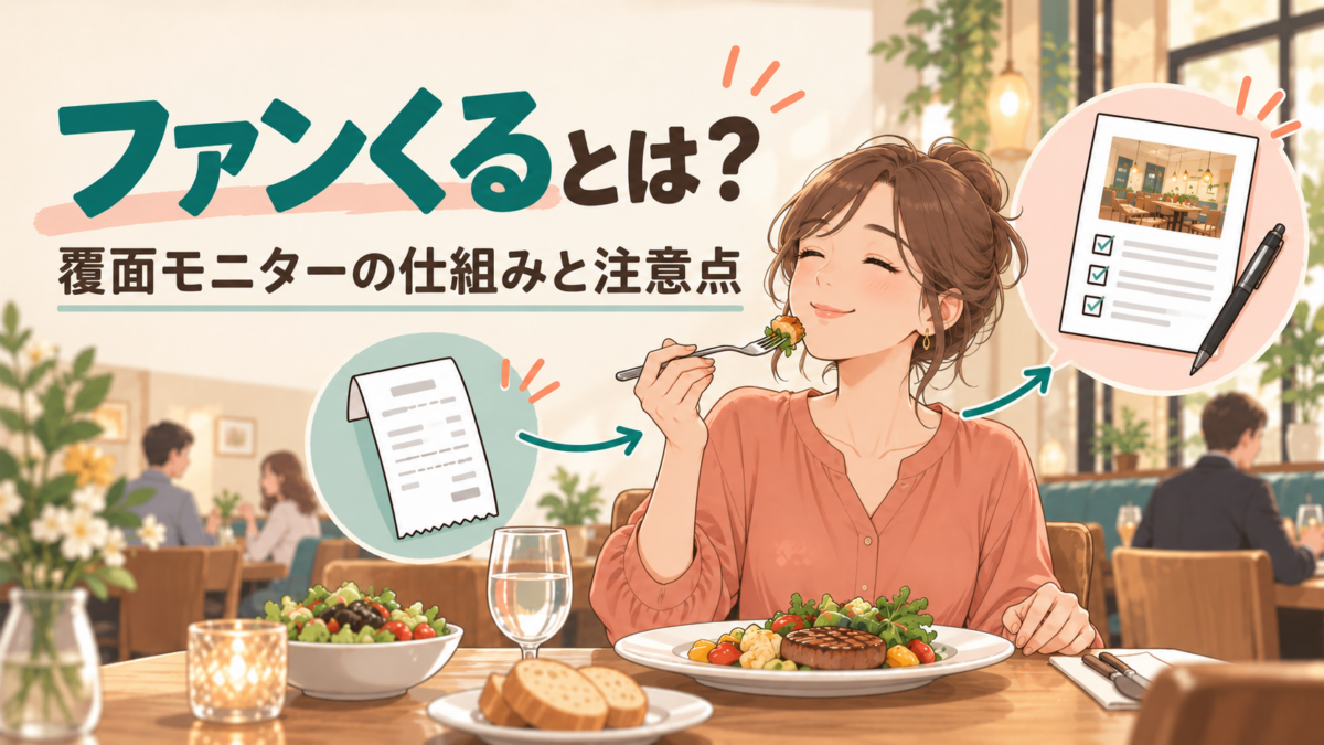 ファンくるの覆面モニターで食事を体験し、調査結果を報告する仕組み