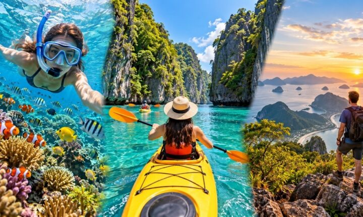 シュノーケリング、カヤック、山からの景色を楽しむ旅行アクティビティ
