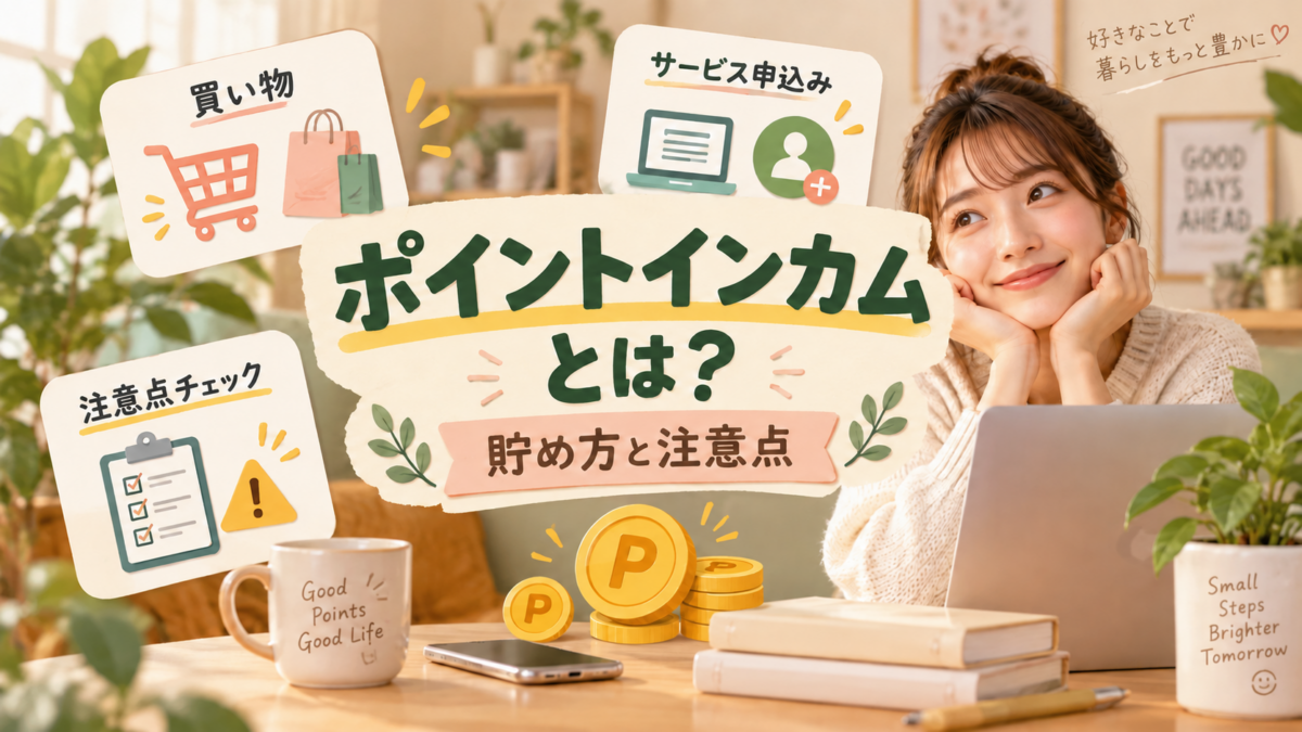 ポイントインカムの貯め方と利用前の注意点を紹介するイラスト