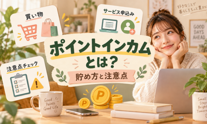 ポイントインカムの貯め方と利用前の注意点を紹介するイラスト