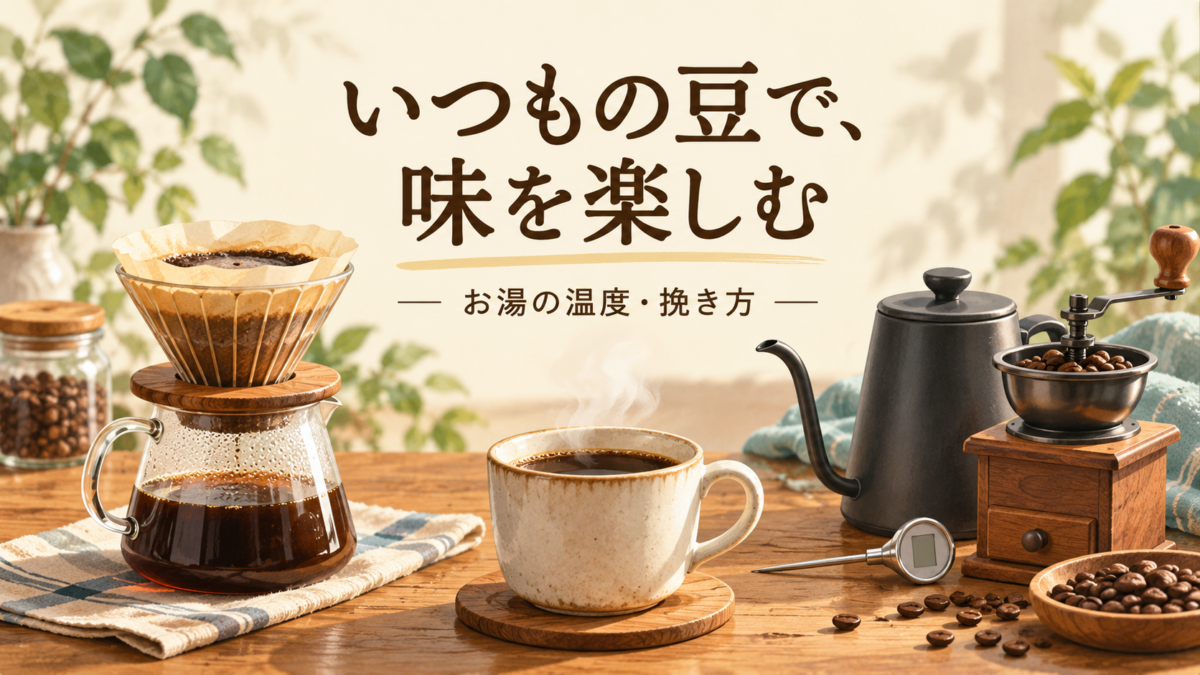 コーヒーと抽出器具で表した、お湯の温度と挽き方を試す楽しみ