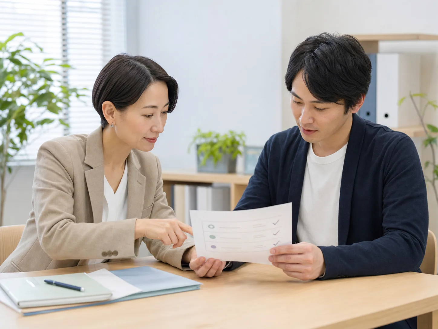 スタッフと利用者が個別支援計画を確認するイメージ