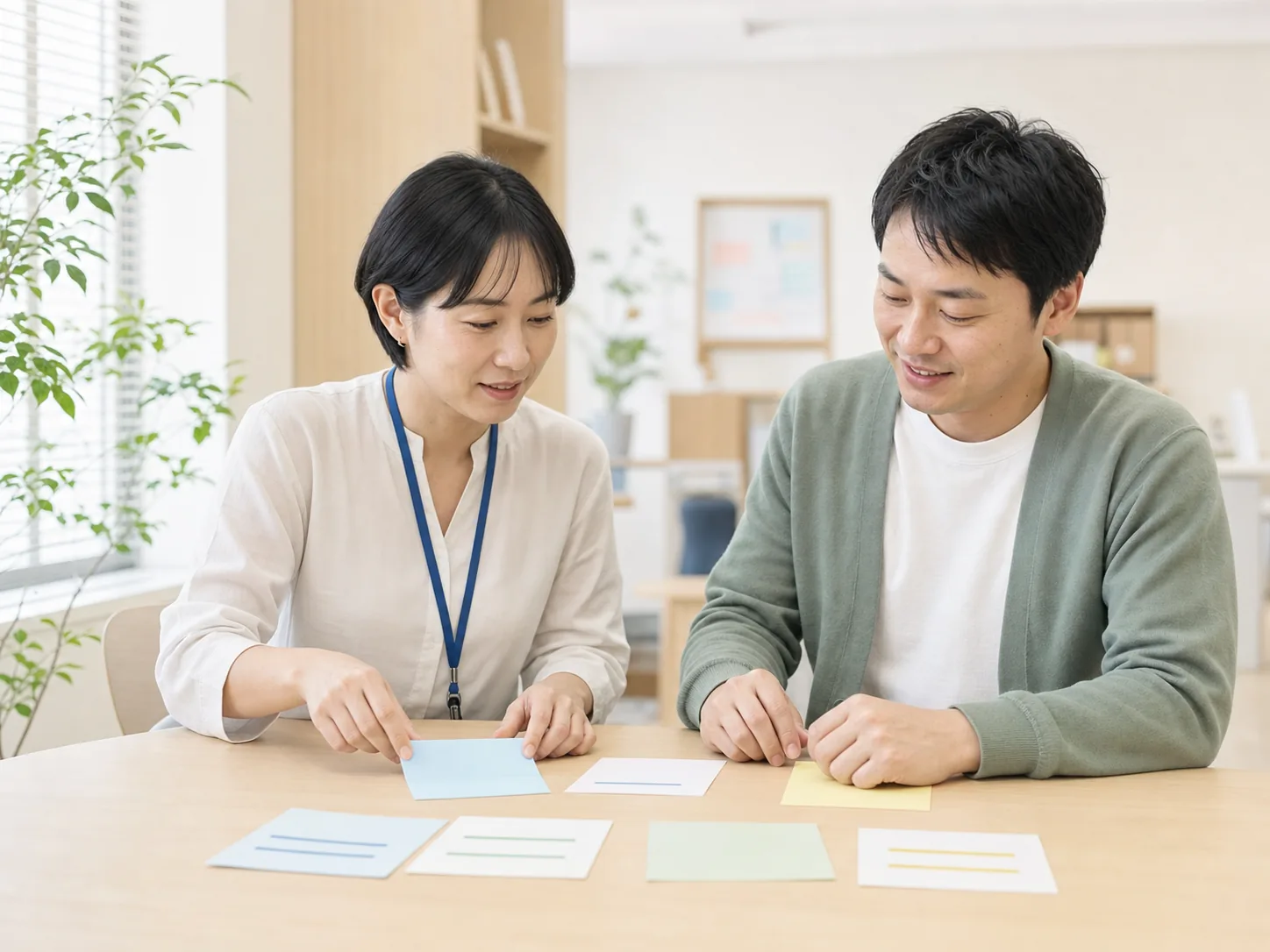 よくある質問をスタッフと一緒に確認する場面のイメージ